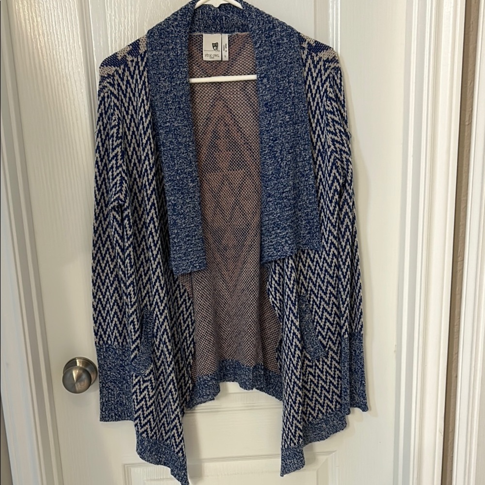 Pink Owl Blue and Cream Cardigan Sweater